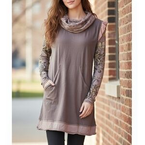 Public Fusion Muted Mauve Pink Shawl Hooded Long Sleeve Tunic Top M